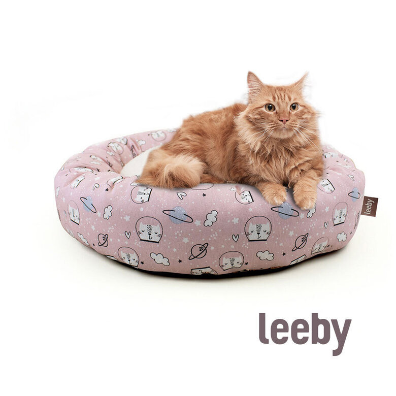 Leeby Cama Donut Antideslizante Estampado Comic Rosa para gatos, , large image number null